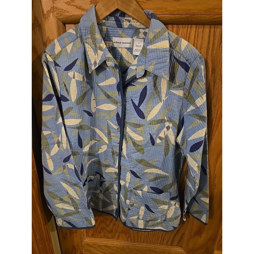 Alfred Dunner Quilted Lightweight Jacket Light Blue Green Women Size 16 Cotton